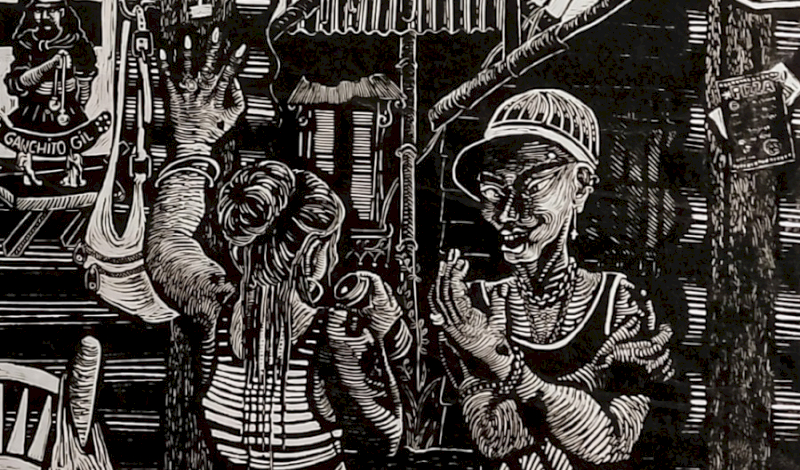 Sellos y collage en el Quinquela